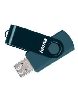 Hama Rotate 128GB USB 3.0 Memory Pen, Rotating Cap, Keyring, Petrol Blue