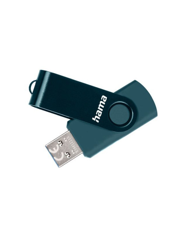 Hama Rotate 256GB USB 3.0 Memory Pen, Rotating Cap, Keyring, Petrol Blue