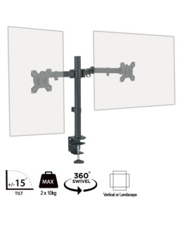 piXL Double Monitor Arm, For Upto 2x 27 inch Monitors, Desk Mounted, VESA dimensions of 75x75mm or 100x100mm, 180 Degrees Swivel, 15 Degrees Tilt, Weight Upto 10kg per screen, Built in Cable Management