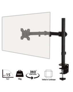 piXL Single Monitor Arm, For Screens Upto 32 inch, Desk Mounted, VESA dimensions of 75x75mm or 34 inch if 100x100mm Vesa, 180 Degrees Swivel, 15 Degrees Tilt, Weight Upto 10kg, Built in Cable Management, Black