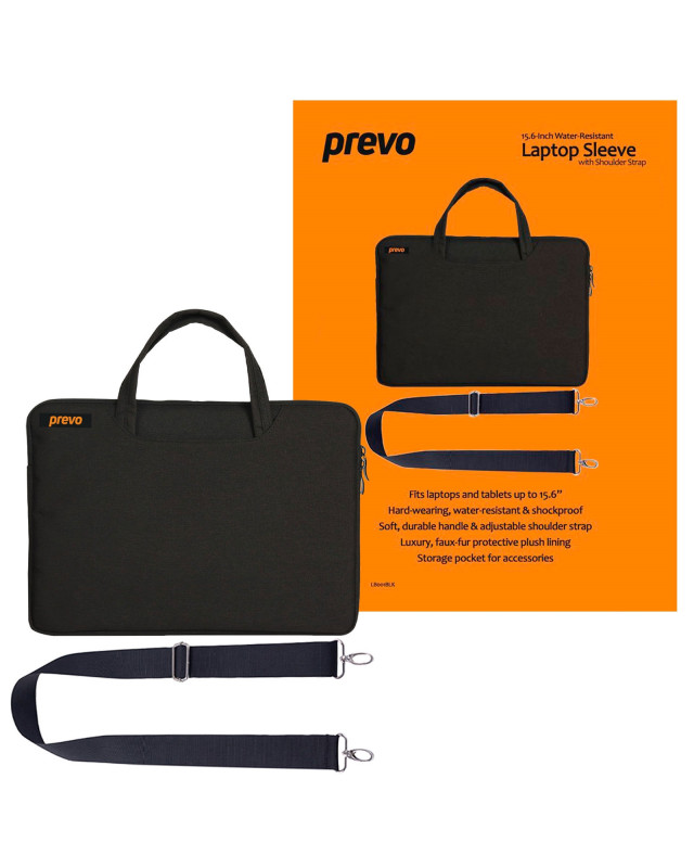 Prevo 15.6 Inch Laptop Bag, Cushioned Lining, With Shoulder Strap, Black