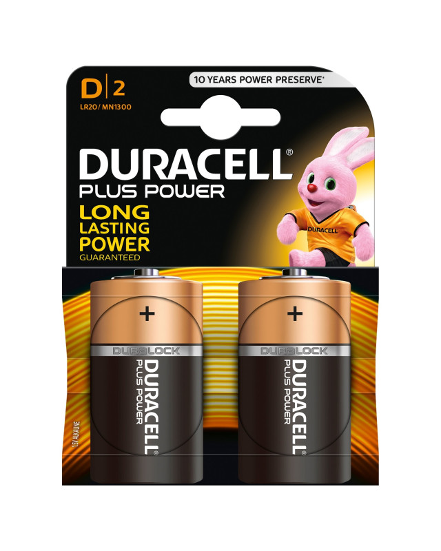 Duracell Plus Power Alkaline, Long Expiry, Pack of 2 D Batteries
