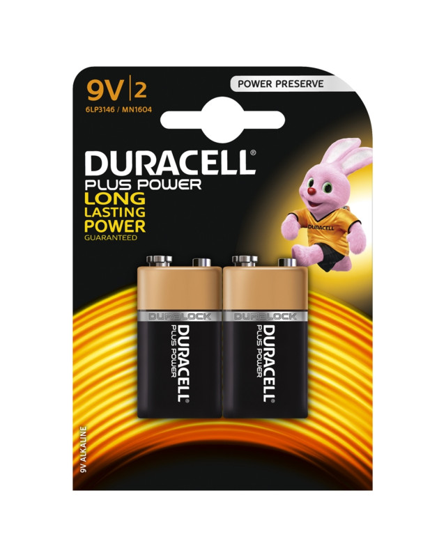 Duracell Plus Power Alkaline Pack of 2 9V Battery
