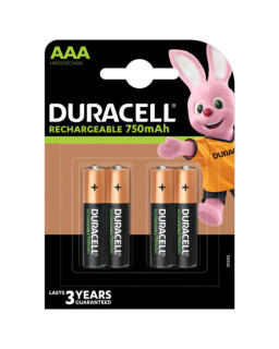 Duracell Rechargable Pack of 4 AAA 750mAh Rechargeable Batteries