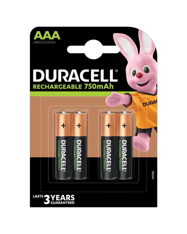 Duracell Rechargable Pack of 4 AAA 750mAh Rechargeable Batteries