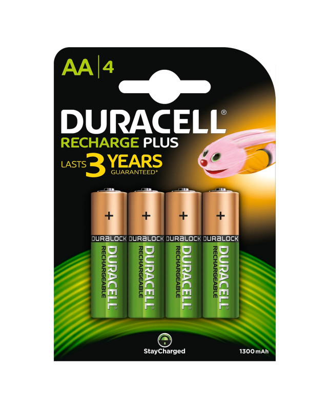 Duracell Recharge Plus Pack of 4 AA 1300mAh Rechargeable Batteries