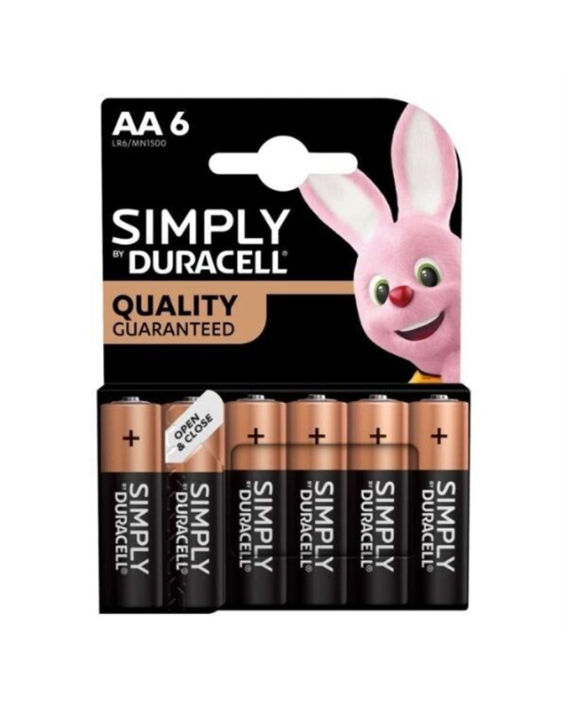 Duracell Simply Alkaline Pack of 6 AA Batteries