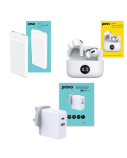 Prevo Entertainment Bundle with Active Noise Cancelling Earbuds, 10000mAh Powerbank & Mains Charger