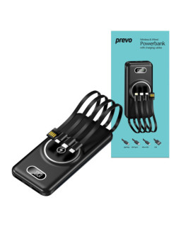 Prevo SP5002 Wireless Charging Power Bank,10000mAh Portable Charging for Smart Phones, Tablets and Other Devices, Charge Multiple Devices with Prefitted Lightning, USB Type-C, Micro-USB & USB Cables