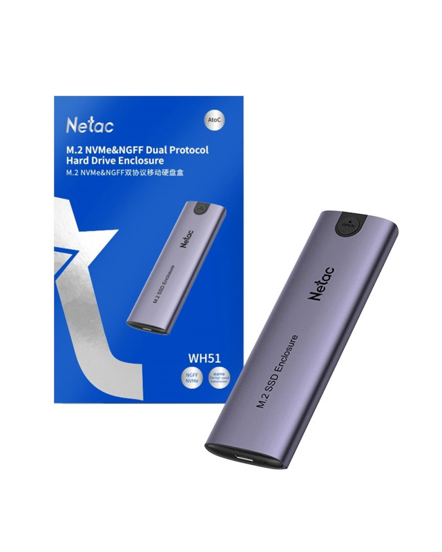 Netac M.2 NVMe/SATA External Enclosure, USB3.1, Aluminum, 10Gbps, USB C to C, USB C to A