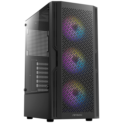 ANTEC AX20 Case, Black, Mid Tower, 1 x USB 3.0 / 2 x USB 2.0, Tempered Glass Side Window Panel, Slanted Bar & Mesh Design for Ma