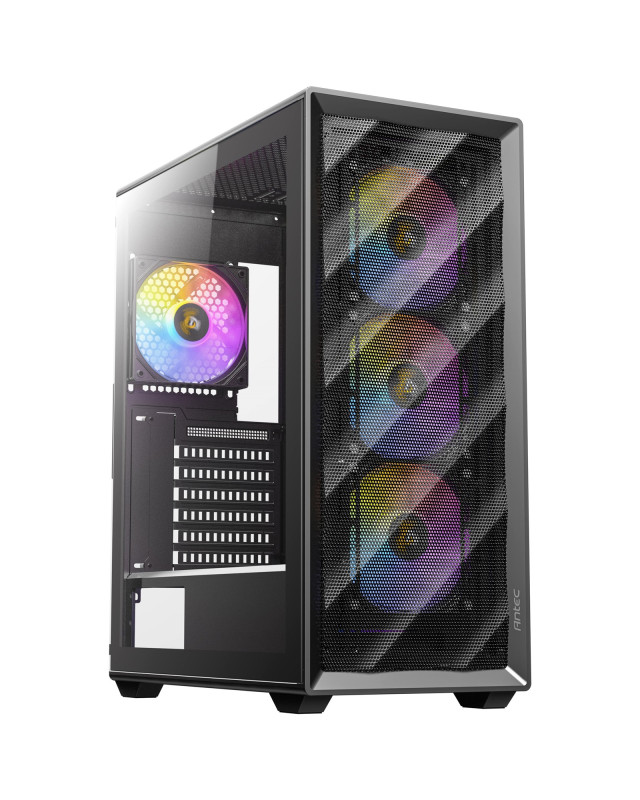 ANTEC AX85 ARGB Case, Black, Mid Tower, 2 x USB 3.0, Tempered Glass Side WIndow Panel, Large Mesh Front Panel for Excellent Cooling Performance, 4 x Addressable RGB Fans Included with Hub