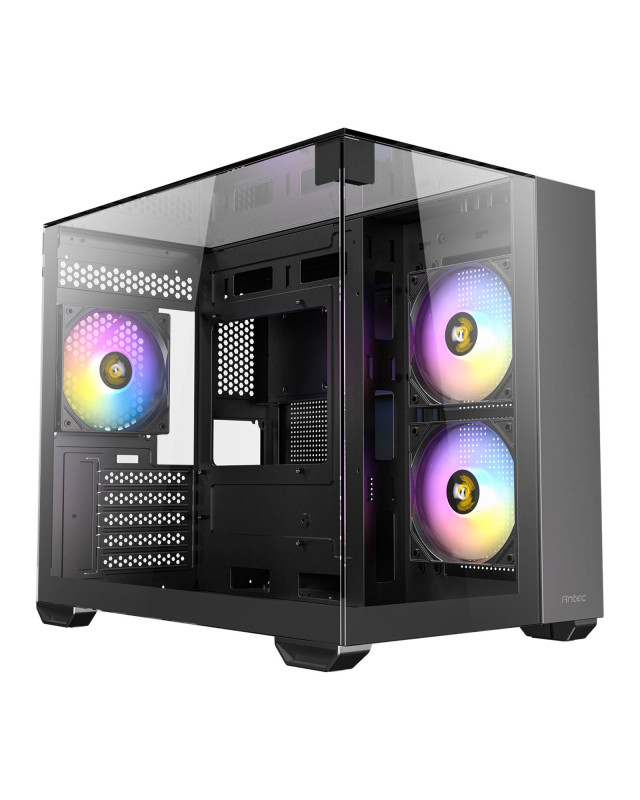 Antec CX600M Trio ARGB Mini Tower Gaming Case, Black, Tempered Glass Panels, Dual Chamber Design, Vertical Cooling, Pre-Installed ARGB Fans, Water Cooling Support,