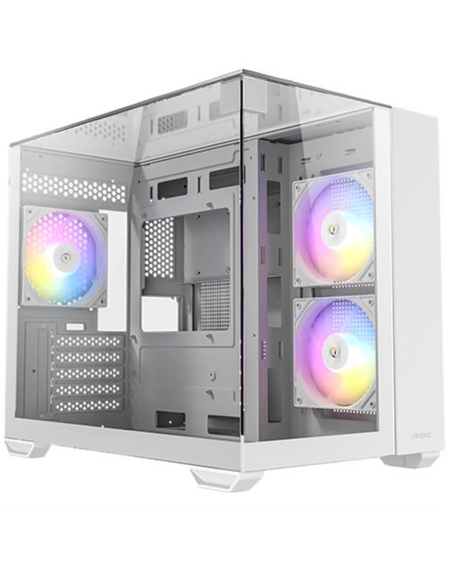 Antec CX600M Trio ARGB Mini Tower Gaming Case, White, Tempered Glass Panels, Dual Chamber Design, Vertical Cooling, Pre-Installed ARGB Fans, Water Cooling Support