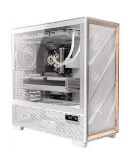 Antec Flux PRO Full Tower PC Case with Tempered Glass, White/Wood, 6 Pre-Installed Fans, USB Type-C, E-ATX/ATX/mATX/mITX Compatibility