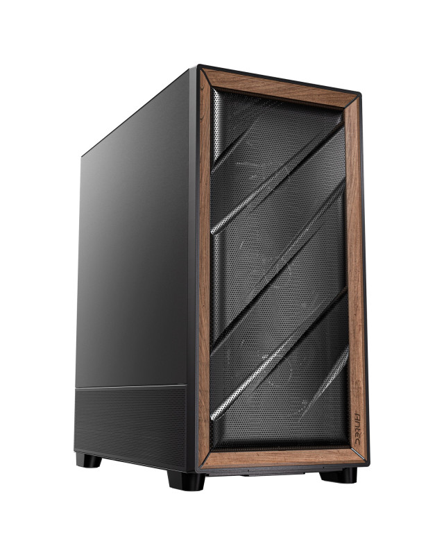 Antec Flux SE Full Tower PC Case with Solid Side Panel, Black/Wood, 5x Pre-Installed Fans, USB Type-C, E-ATX/ATX/mATX/mITX Compatibility