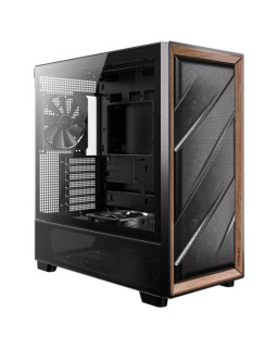 Antec FLUX Mid Tower PC Case - Tempered Glass, Black/Wood, 5 PWM Fans, USB-C, E-ATX/ATX/mATX/ITX Compatibility