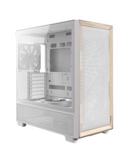Antec FLUX Mid Tower PC Case - Tempered Glass, White/Wood, 5 PWM Fans, USB-C, E-ATX/ATX/mATX/ITX Compatibility