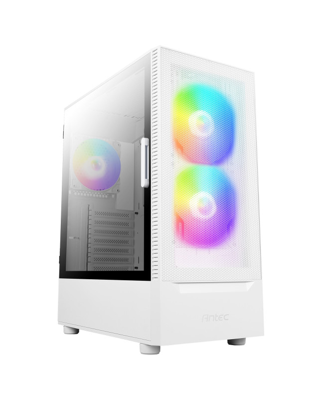 ANTEC NX410 Case, Gaming, White, Mid Tower, 1 x USB 3.0 / 2 x USB 2.0, Tempered Glass Side Window Panel, Addressable RGB LED Fans, ATX, Micro ATX, Mini-ITX