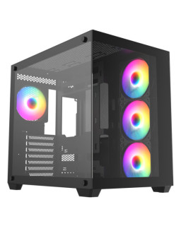 CRONUS Pallas Case, Gaming, Black, Mid Tower, 1 x USB 3.0 / 2 x USB 2.0, Tempered Glass Front & Side Window Panels, RGB LED Fans, ATX, Micro ATX, Mini-ITX, Stealth Motherboard Compatible