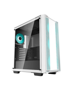 DeepCool CC560 WH Case, Gaming, White, Mid Tower, 1 x USB 3.0 / 1 x USB 2.0, Tempered Glass Side Window Panel, DeepCool Blue LED Fans, ATX, Micro ATX, Mini-ITX