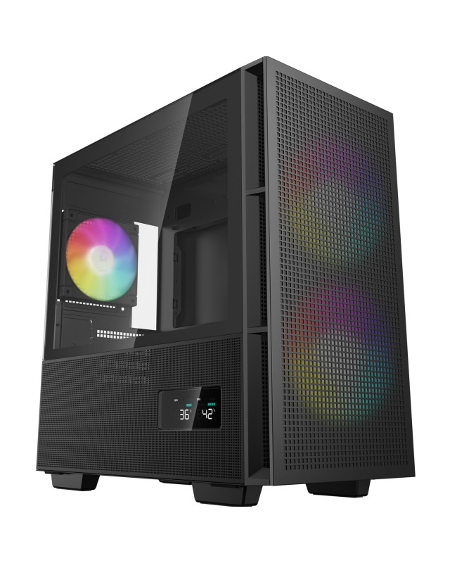 DeepCool CH360 Digital Gaming Case Black Mid Tower with Tempered Glass Side Window Panel, Advanced Cooling, USB 3.0/USB-C Ports, Pre-Installed Fans, Micro ATX/Mini-ITX