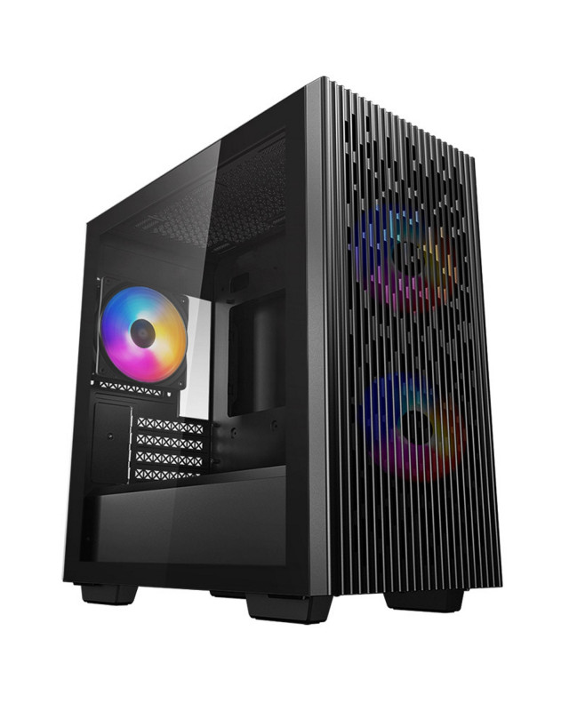 DeepCool MATREXX 40 3FS Case, Gaming, Black, Micro Tower, 1 x USB 3.0 / 1 x USB 2.0, Tempered Glass Side Window Panel, Mesh Front Panel for Optimized Airflow, Tri-Colour LED Fans, Micro ATX, Mini-ITX