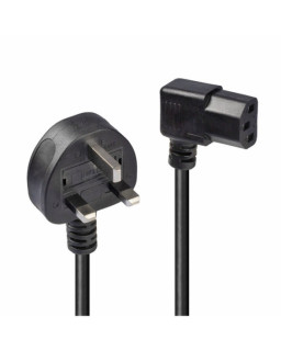 Lindy 30446 1m UK 3 Pin Plug To Right Angle IEC C13 (Kettle) 5 Amp Fuse Mains Extension Cable - Black