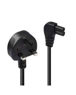 Lindy 30454 0.5m UK 3 Pin Plug To Right Angle IEC C7 (Figure-8) 3 Amp Fuse Mains Extension Cable - Black