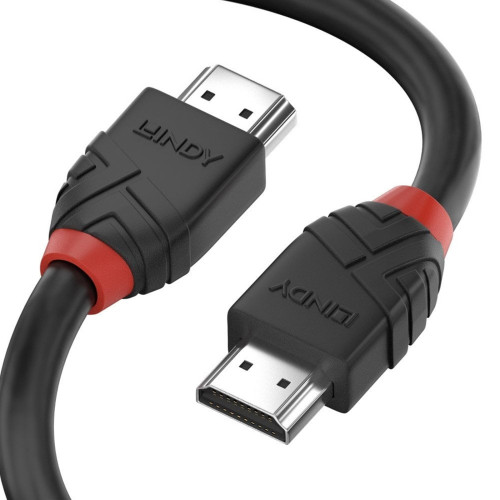 LINDY 36470 Black Line HDMI Cable, HDMI 2.0 (M) to HDMI 2.0 (M), 0.5m, Black & Red, Supports UHD Resolutions up to 4096x2160@60H