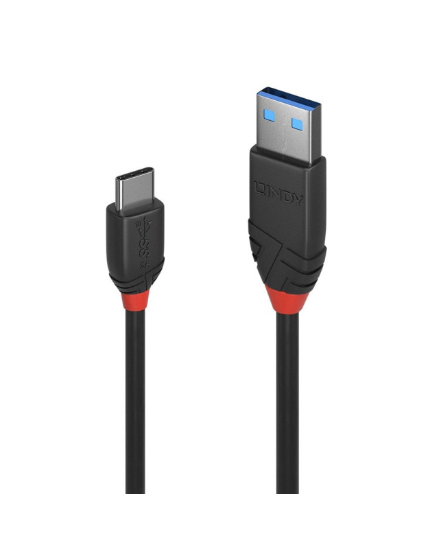 Lindy 36915 0.5m USB-A (M) 3.2 To USB-C (M) 3.2 Black Line 10Gbps Cable - Black