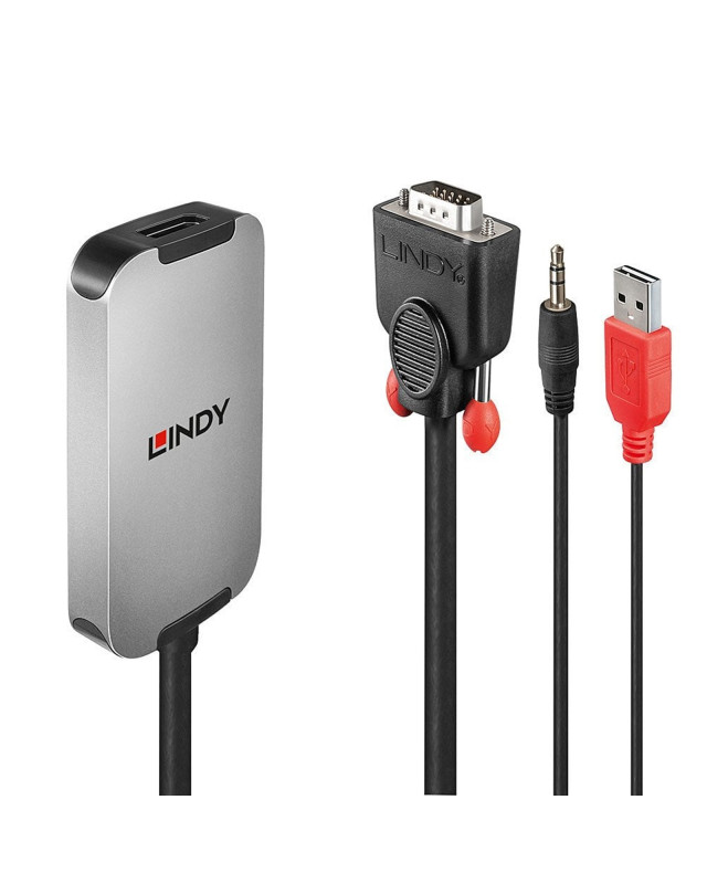 Lindy 38296 0.18m VGA & Audio (M) To HDMI (F) 1.2 USB Powered 1920x1080@60Hz Adapter Cable - Black