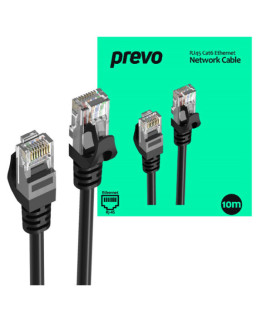 Prevo CAT6-BLK-10M Network Cable, RJ45 (M) to RJ45 (M), CAT6, 10m, Black, Oxygen Free Copper Core, Sturdy PVC Outer Sleeve & Clip Protector, Retail Box Packaging