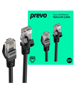 Prevo CAT6-BLK-5M Network Cable, RJ45 (M) to RJ45 (M), CAT6, 5m, Black, Oxygen Free Copper Core, Sturdy PVC Outer Sleeve & Clip Protector, Retail Box Packaging