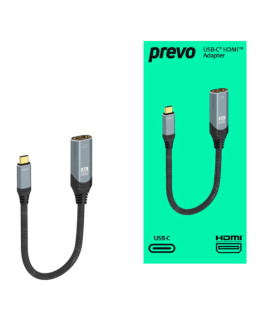 Prevo USBC-HDMI-ADA Display Converter Adapter, USB Type-C (M) to HDMI (F), 0.2m, Black & Silver, HDMI 2.0, Supports up to 4K@60Hz, Braided Cable, Retail Box Packaging
