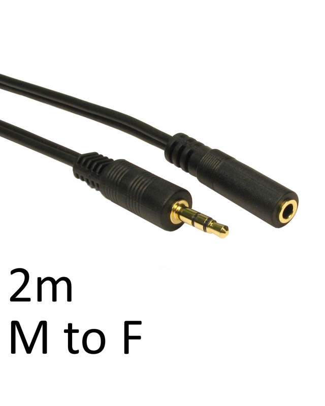 3.5mm (M) Stereo Plug to 3.5mm (F) Stereo Socket 2m Black OEM Cable