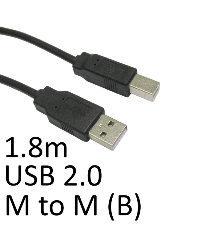 USB 2.0 A (M) to USB 2.0 B (M) 1.8m Black OEM Printer/Scanner Data Cable