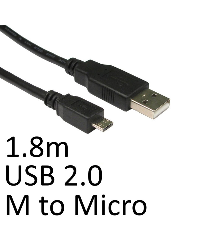USB 2.0 A (M) to USB 2.0 Micro B (M) 1.8m Black OEM Data Cable