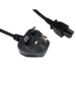1.8m UK 3 Pin Plug To IEC C5 (Clover) 5 Amp Fuse Mains Extension Cable - Black