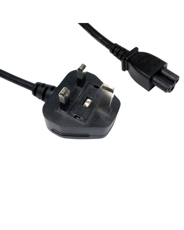 1.8m UK 3 Pin Plug To IEC C5 (Clover) 5 Amp Fuse Mains Extension Cable - Black