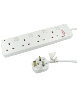 2m 4 Gang Surge Protected LED Indicator Individually Switched UK Mains Extension - White
