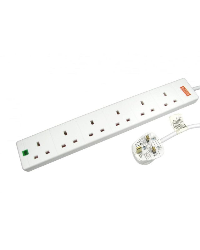 5m 6 Gang Surge Protected LED Indicator UK Mains Extension - White