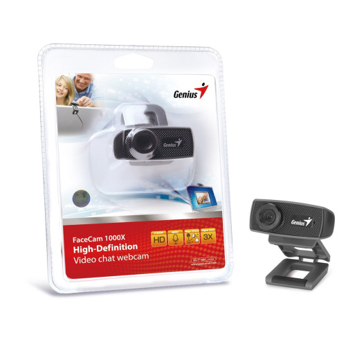 Genius FaceCam 1000X HD WebCam V2, 1280x720, True-to-life HD 720p with Built-in Microphone, For Skype, FaceTime, Hangouts, WebEx