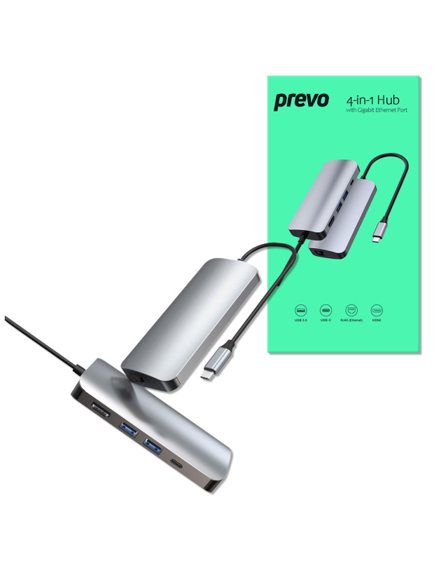 Prevo C501R 4-In-1 USB-C Networking Hub Docking Station with RJ-45 Gigabit Ethernet, 60W Passthrough, USB-A USB 3.0, 4K HDMI for PC, Laptop, Tablet - Windows & Mac iOS Compatible