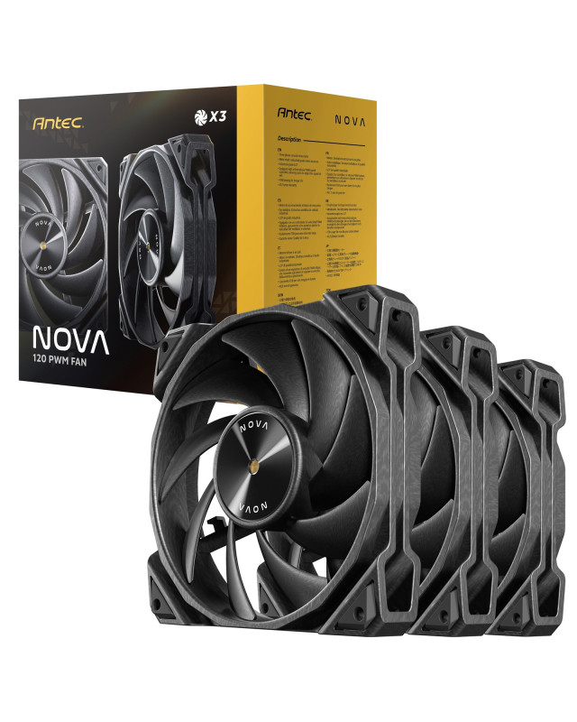 Antec NOVA 120 PWM Fan, 3 Pack, High-Performance Cooling with Fluid Dynamic Bearing, Precise Three-Phase Speed Control, Industrial-Grade Metal Construction, and Dustproof Design