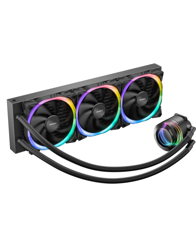 ANTEC Vortex 360 ARGB AiO Liquid CPU Cooler, Universal Socket, 360mm Radiator, PWM 2000RPM Fusion ARGB Cooling Fans, Addressable RGB LED Lighting with Suspended Spiral Pump Head Design