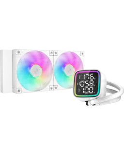 DeepCool LD 240 AIO Liquid CPU Cooler, White, Universal Socket, 240mm Radiator, PWM 2400RPM Cooling Fans, Addressable RGB LED Lighting, Fully Customizable Infinity Mirror Cap Design, Digital Display,