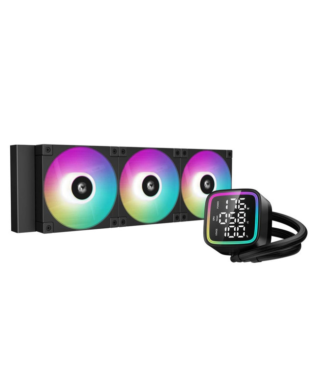 DeepCool LD 360 AIO Liquid CPU Cooler, Universal Socket, 360mm Radiator, PWM 2400RPM Cooling Fans, Addressable RGB LED Lighting, Fully Customizable Infinity Mirror Cap Design, Digital Display,