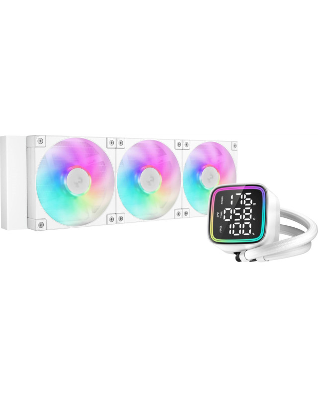 DeepCool LD 360 AIO Liquid CPU Cooler,White, Universal Socket, 360mm Radiator, PWM 2400RPM Cooling Fans, Addressable RGB LED Lighting, Fully Customizable Infinity Mirror Cap Design, Digital Display,
