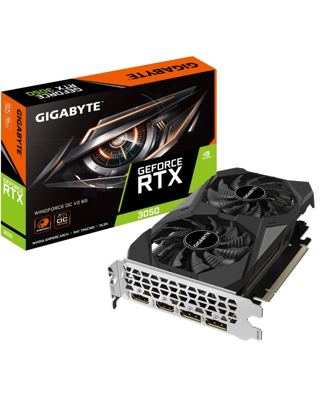 Gigabyte NVIDIA GeForce RTX 3050 WINDFORCE OC V2 6G Graphics Card, 6GB GDDR6, 2304 CUDA Cores, 1477 MHz Core Clock, Dual Fan, 2x DisplayPorts / 2x HDMI Ports